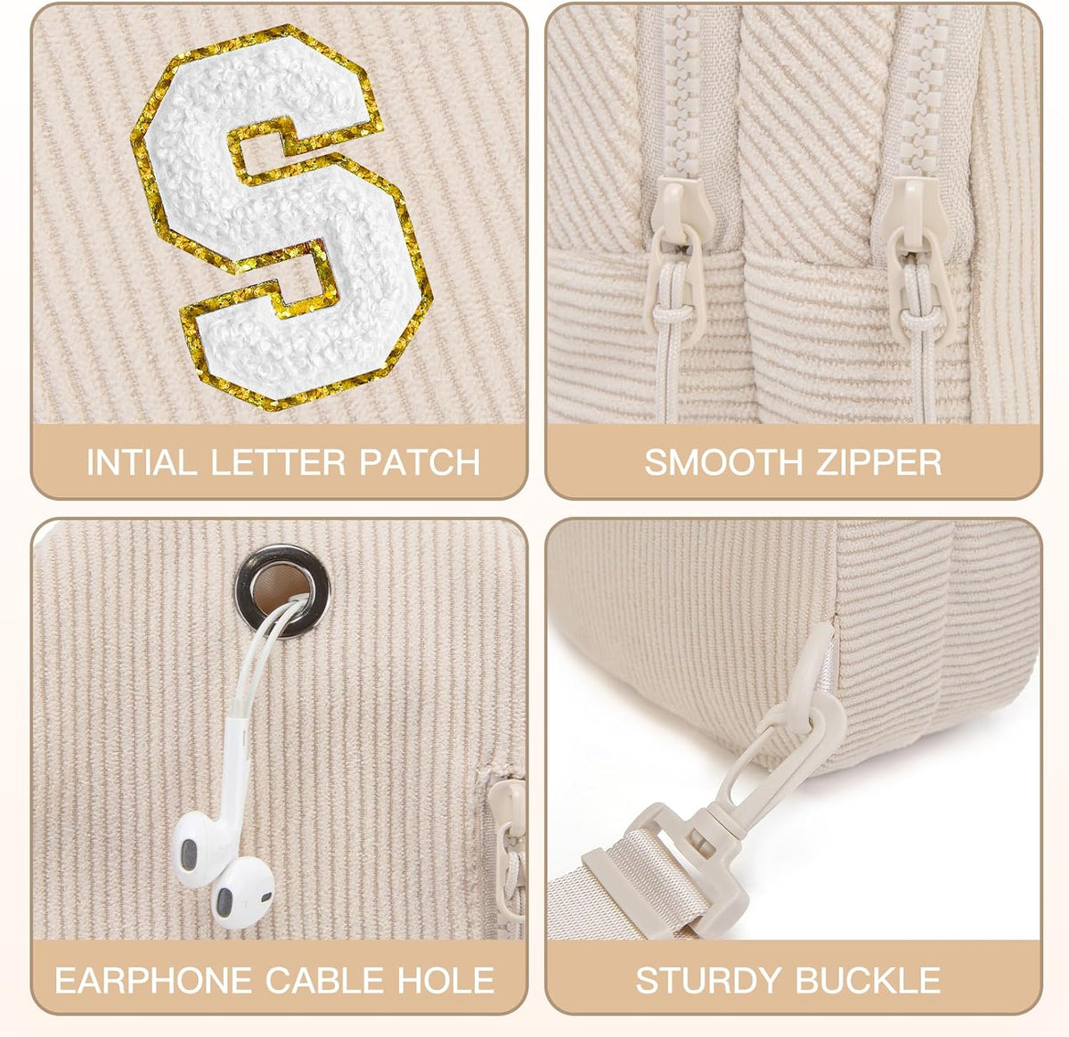 Viverte Small Corduroy Sling Bag Initial Crossbody Bag Fanny Pack for Girls Personalized Birthday Gifts for Teen Girls Gifts