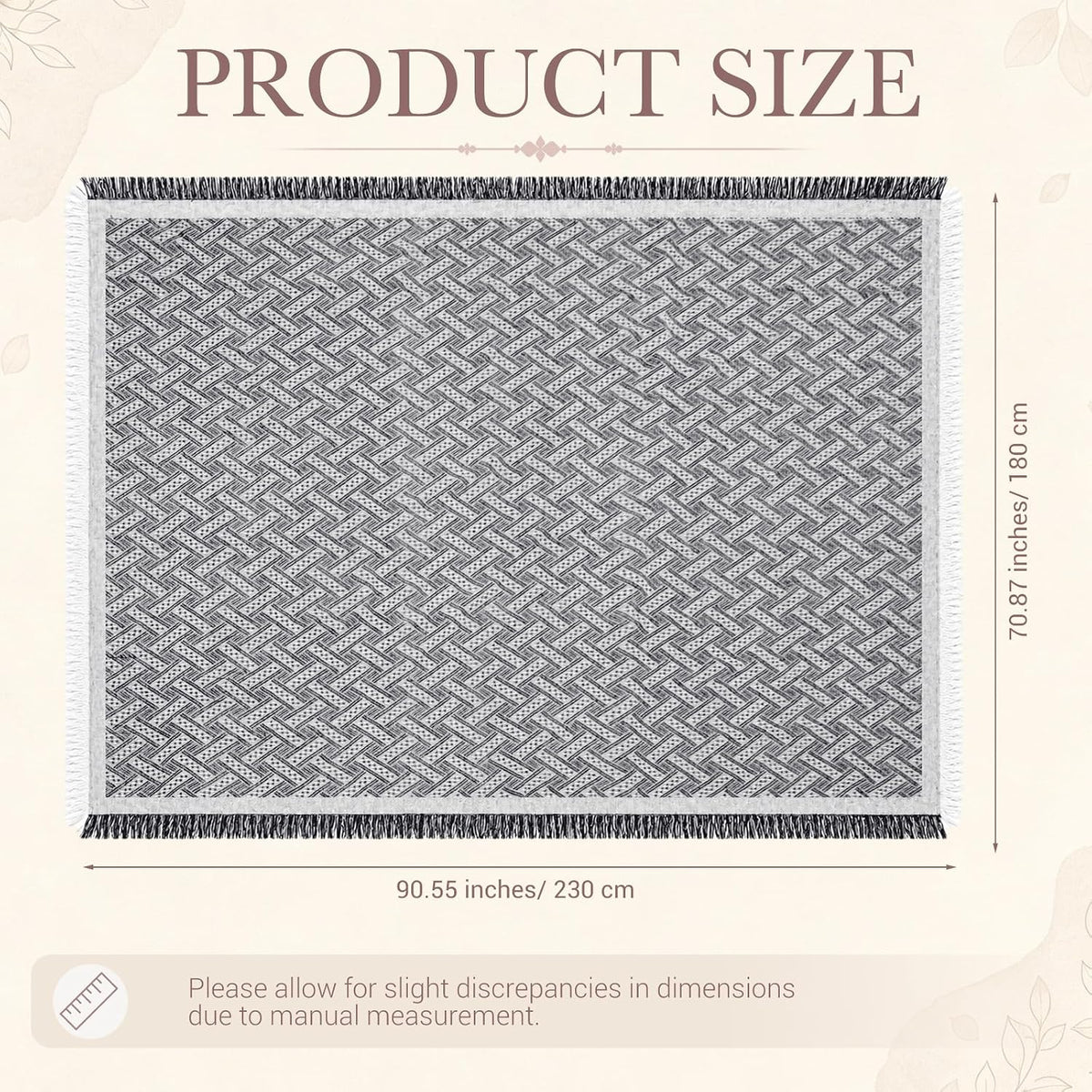 1 Pack White Gray Extra Large Picnic Blanket, 71 x 91 Inches