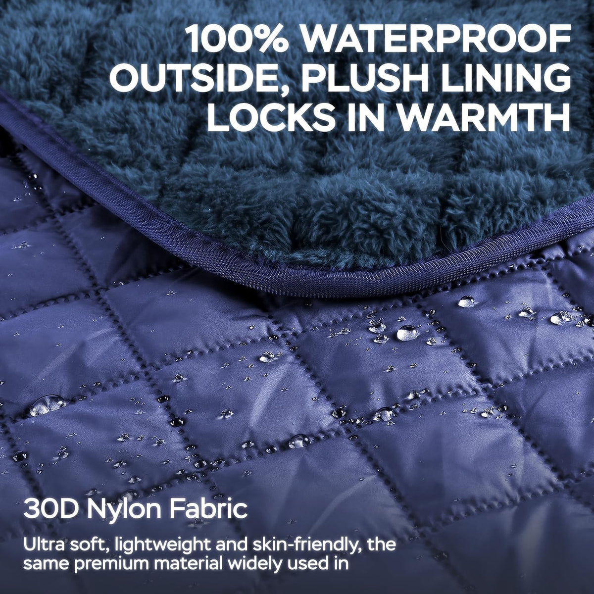 Waterproof Camping Blanket Coral Fleece Navy Blue 130x178cm