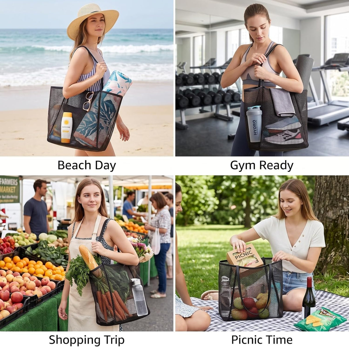 1 Pack Hollow Mesh Beach Tote Bag,Mesh Bag,Beach Bags For Women, Tote Bag For Women,Vacation Essentials