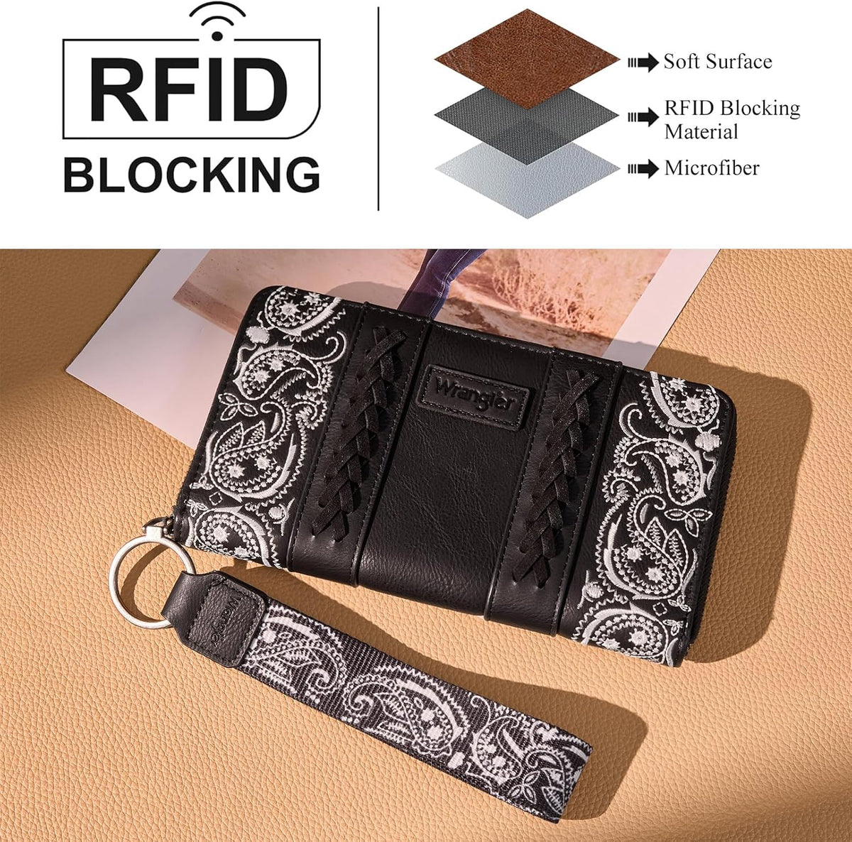 Montana West Wrangler Western Paisley Wristlet Wallet for Women, PU Leather Zip Around Clutch with RFID Blocking & Coin Pocket