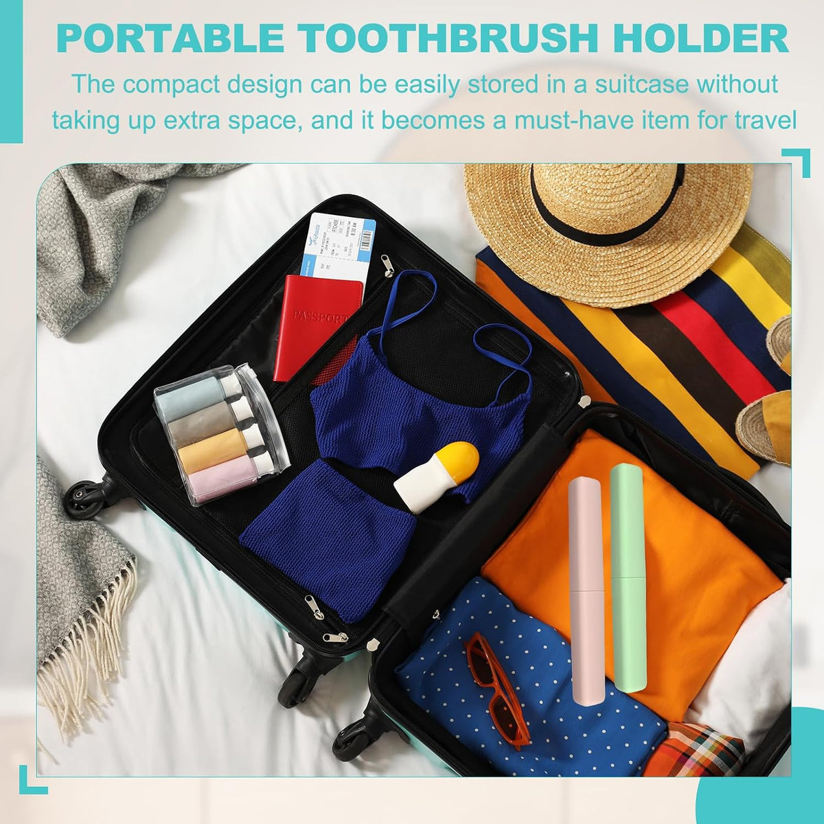uxcell 2Pcs Travel Toothbrush Case, 8.27 x 1.38 Portable Travel Toothbrush Holder, Plastic Toothpaste Container for Bathroom, Gym, Business Trip, Camping, Green