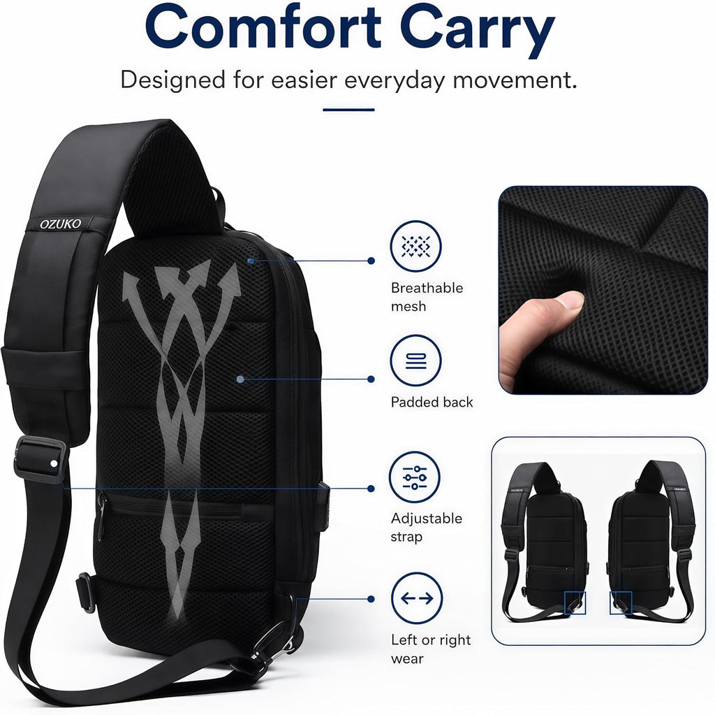 OZUKO Sling Bag for Men, Anti-Theft Crossbody Bag with Combination Lock