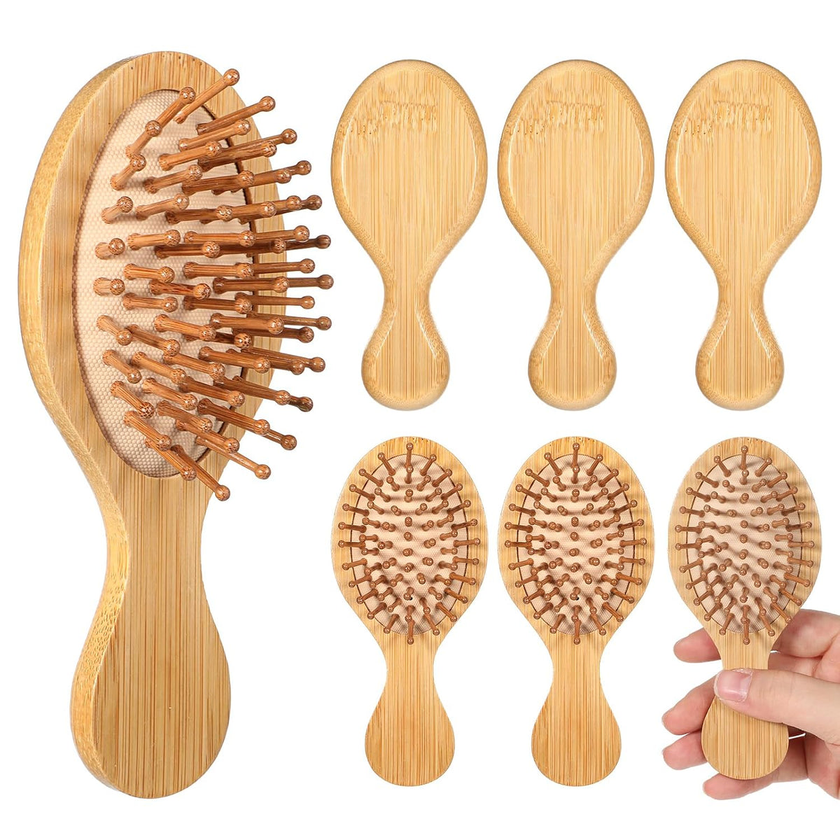 18 Pack Mini Bamboo Hair Brush Bulk, Bulk Natural Wooden Paddle Brush Detangling-Brush Paddle Mini Wood Hairbrushes Wood Hairs Brushs for Women Men Party Favors (Oval)