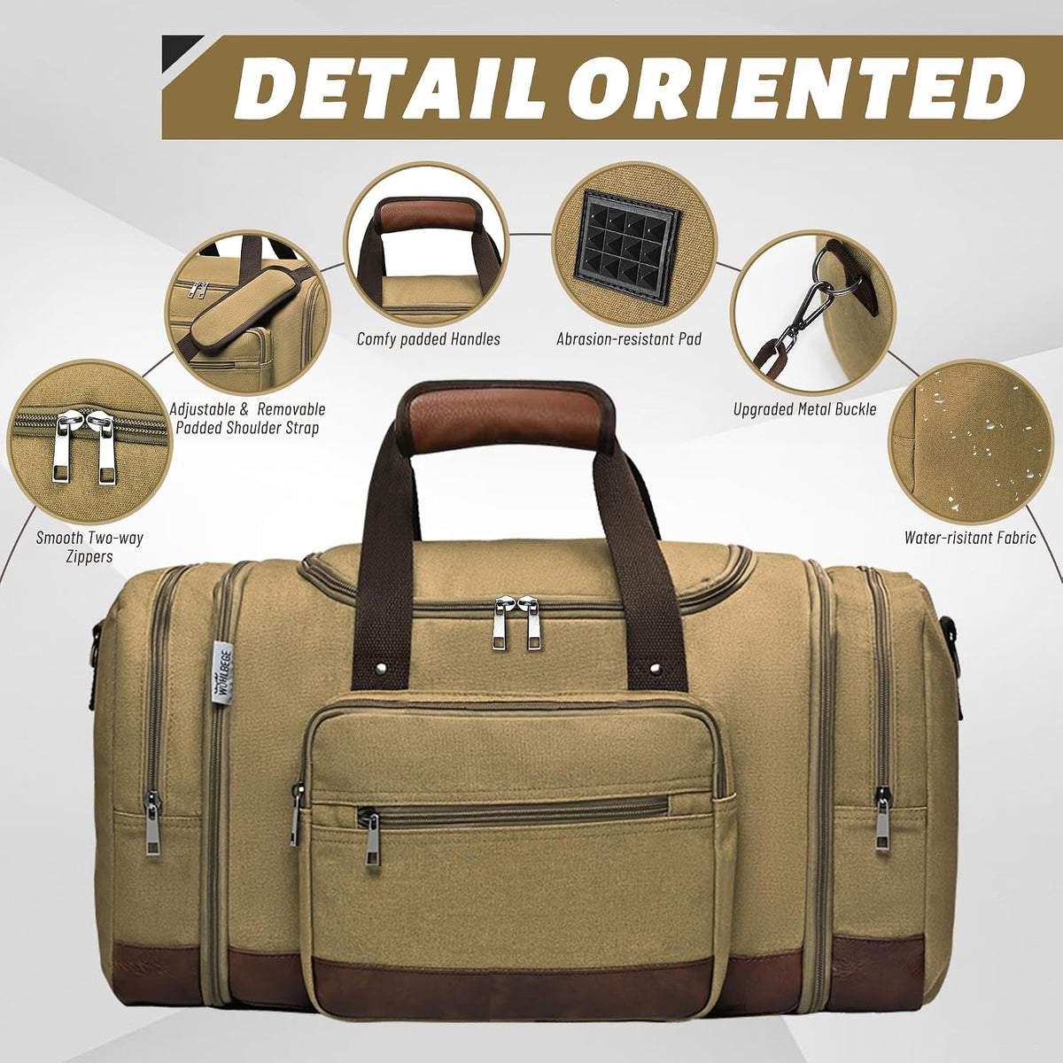 50L Expandable Canvas Duffle Bag Weekender Travel Carry On Gym