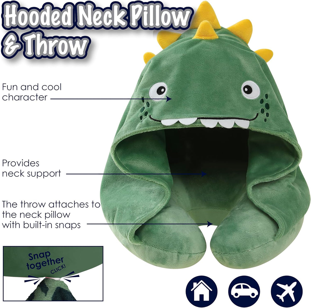 B Kids 3D Animal Hooded Neck Pillow & Throw Set, Green