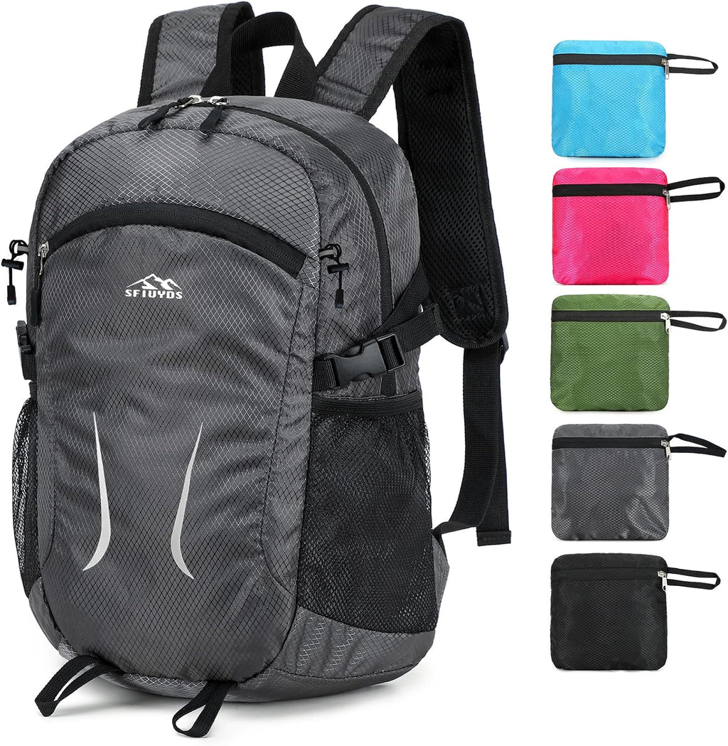 Small Hiking Backpack 35L Travel Lightweight Hiking Packable Daypack Water-Resistant Foldable Backpacks for Women Men Camping (Grey)