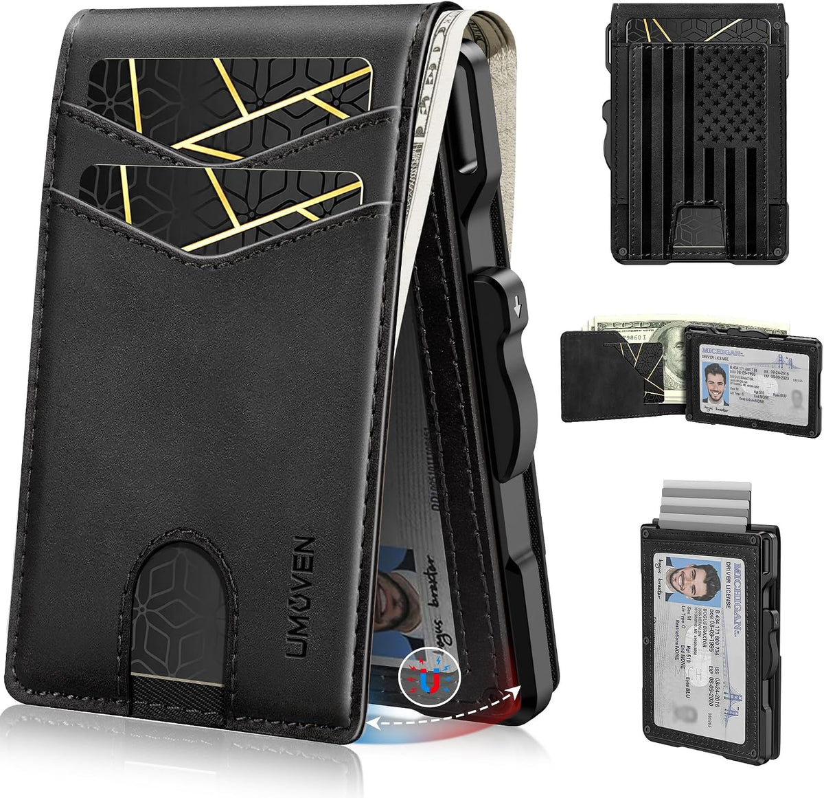 Wallet for Men Minimalist RFID‑Blocking Slim Leather Card Holder Cash Slot