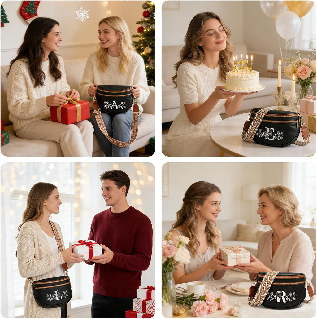 Viverte Personalized Gifts for Women Initial Bum Bags Pu Leather Crossbody Bags Letters Purses for Mom