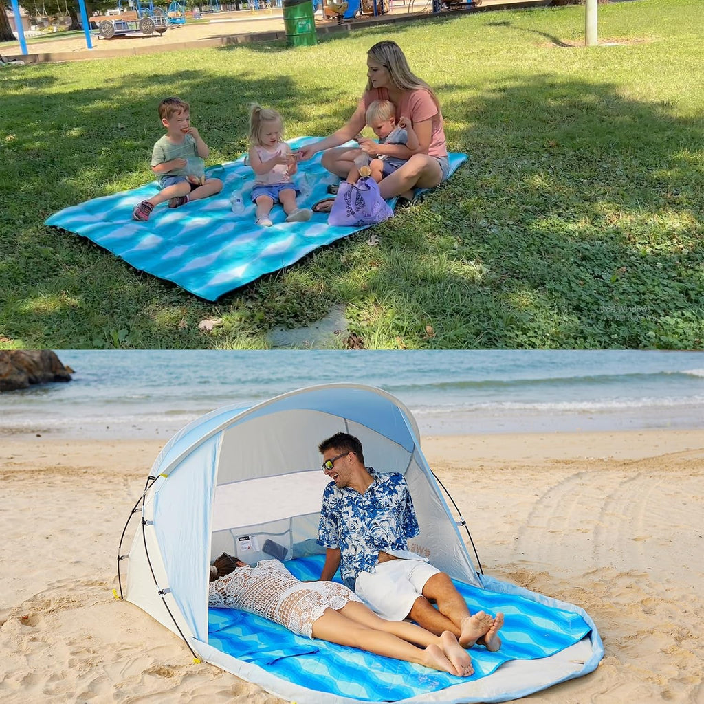 #WEJOY 3 in 1 Beach Blanket Waterproof Sandproof, Padded 3 Layers Outdoor Picnic Blanket Bag, 80x60'', 4 Person, Easy to Fold, Waterproof for Lawn,Camping, Park (Pink)