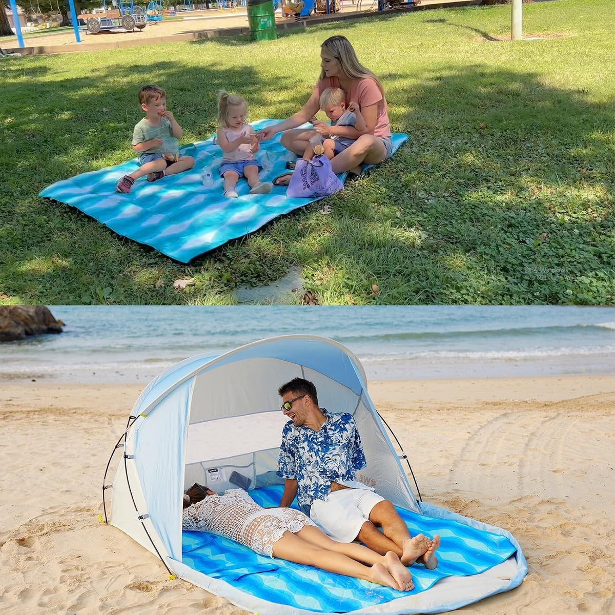 #WEJOY 3 in 1 Beach Blanket Waterproof Sandproof, Padded 3 Layers Outdoor Picnic Blanket Bag, 80x60'', 4 Person, Easy to Fold, Waterproof for Lawn,Camping, Park (Pink)