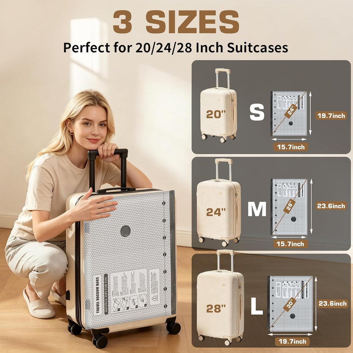 12 Pack Travel Vacuum Bags for Clothing with Rechargeable Wireless Air Pump, Space Saver Bags for Clothes, Compression Seal Packing Bags for Luggage Suitcase, Carry-on Size with Small Storage Pouch
