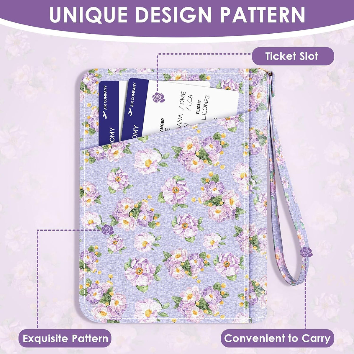 KONVINIT Purple Passport Holder For Travel, RFID Blocking Leather Passport Cover For Women, Cute Passport Wallet with Zipper Closure