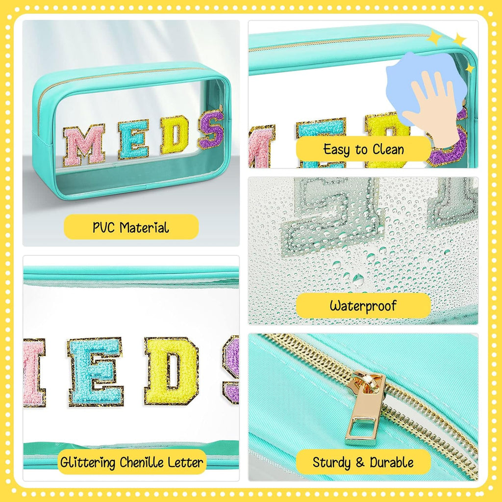 Geetery Medicine Bag Travel Makeup Case with Patch,Green,Cute Meds