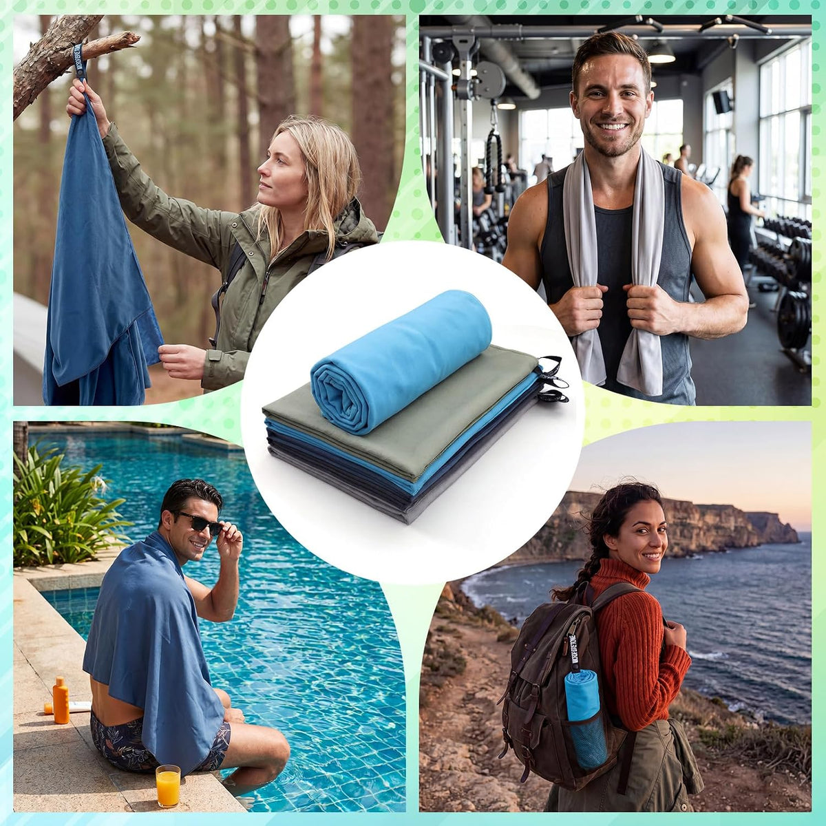 Fanfanwin 5 Pcs Microfiber Gym Bath Towel 60" x 30" Quick Dry, Neutral