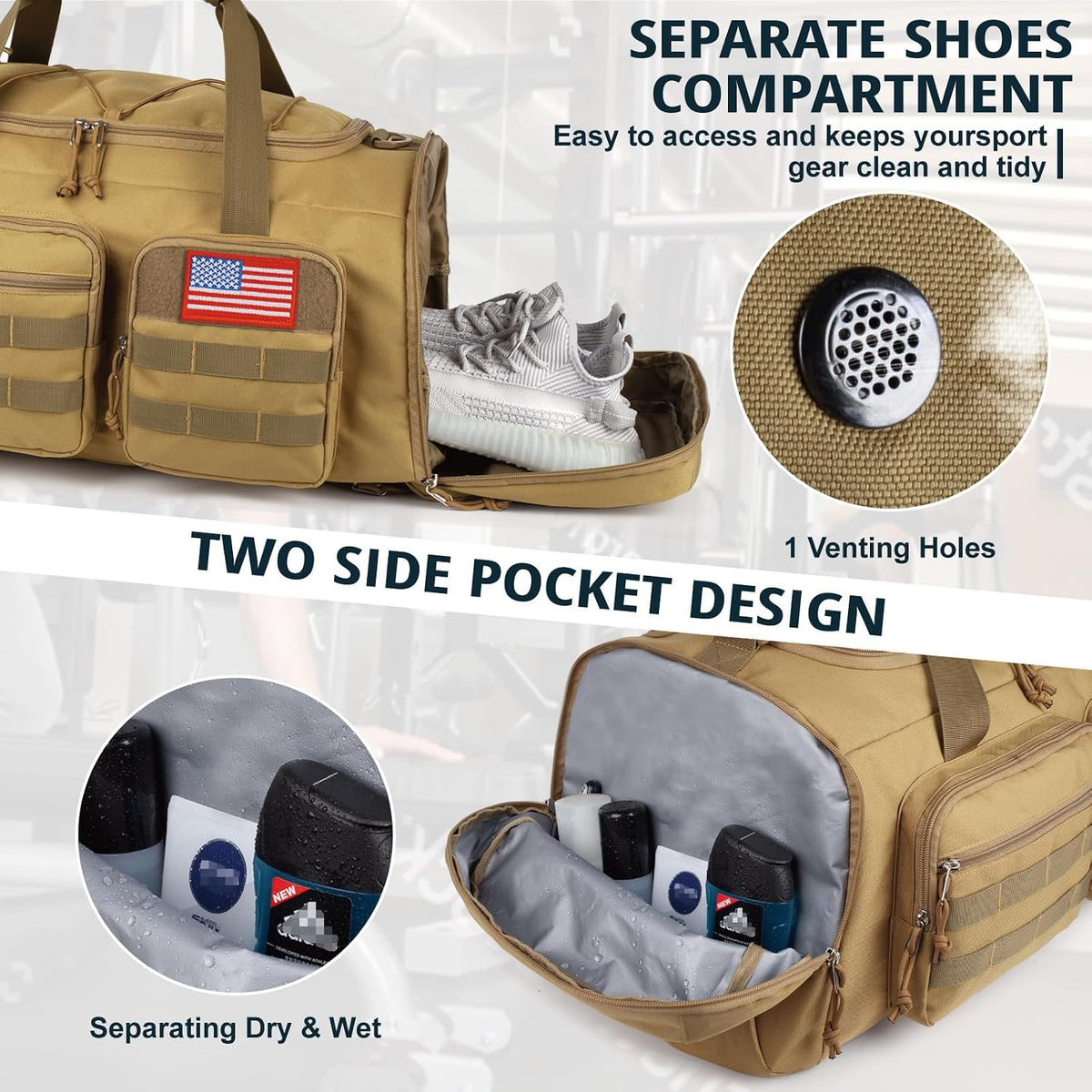Tactical Gym Bag for Men,70L Large 3-in-1 Sports Duffle Bag for Travel Gym