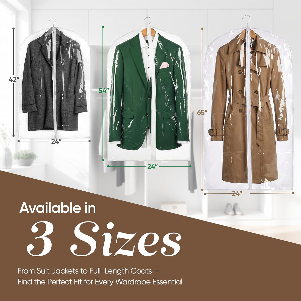Handy Laundry Clear Vinyl Garment Bag - 24" X 54" - Full Length Zipper, Holds Up To 2 Suits