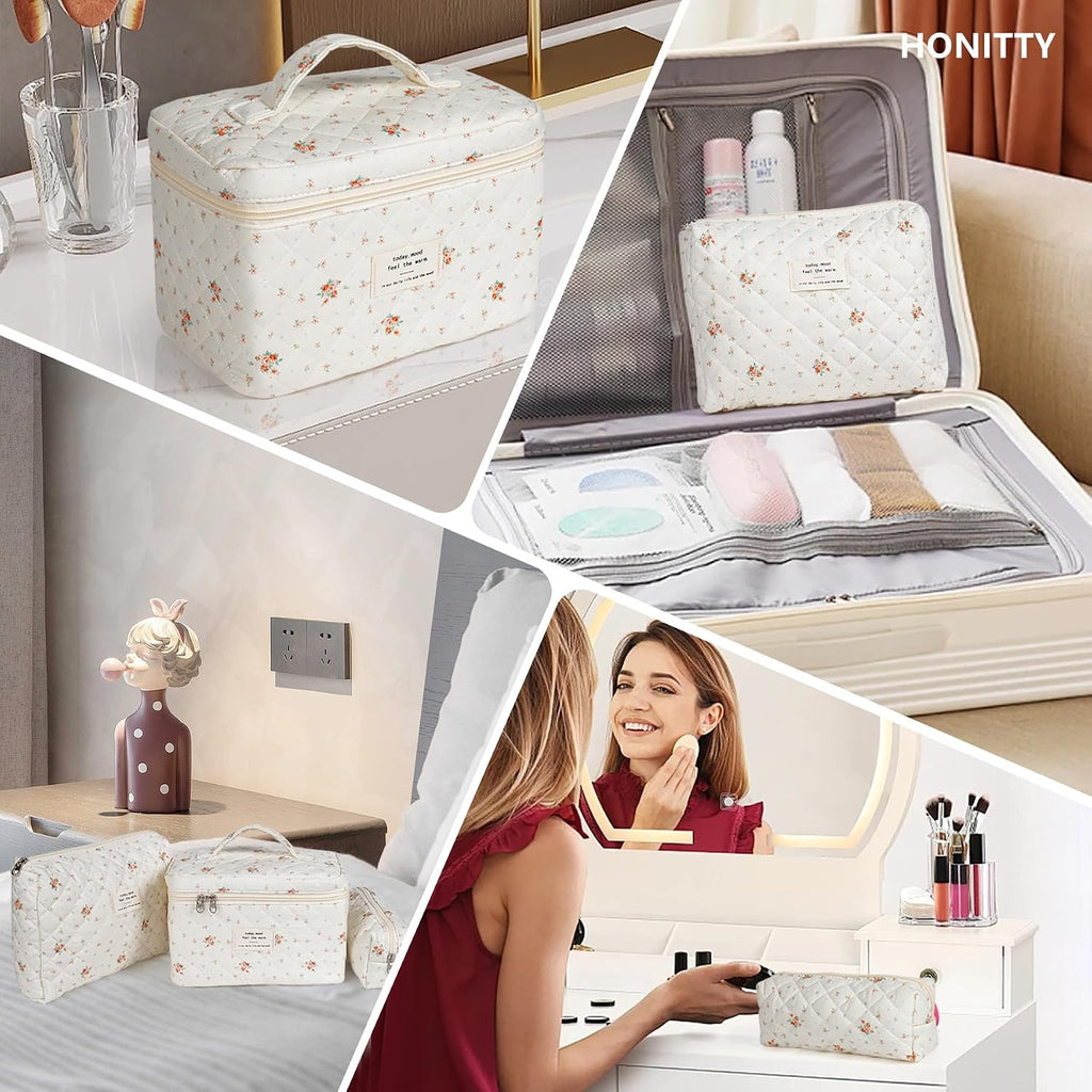 honitty Makeup Bag,Quilted Cosmetic Bags for Women
