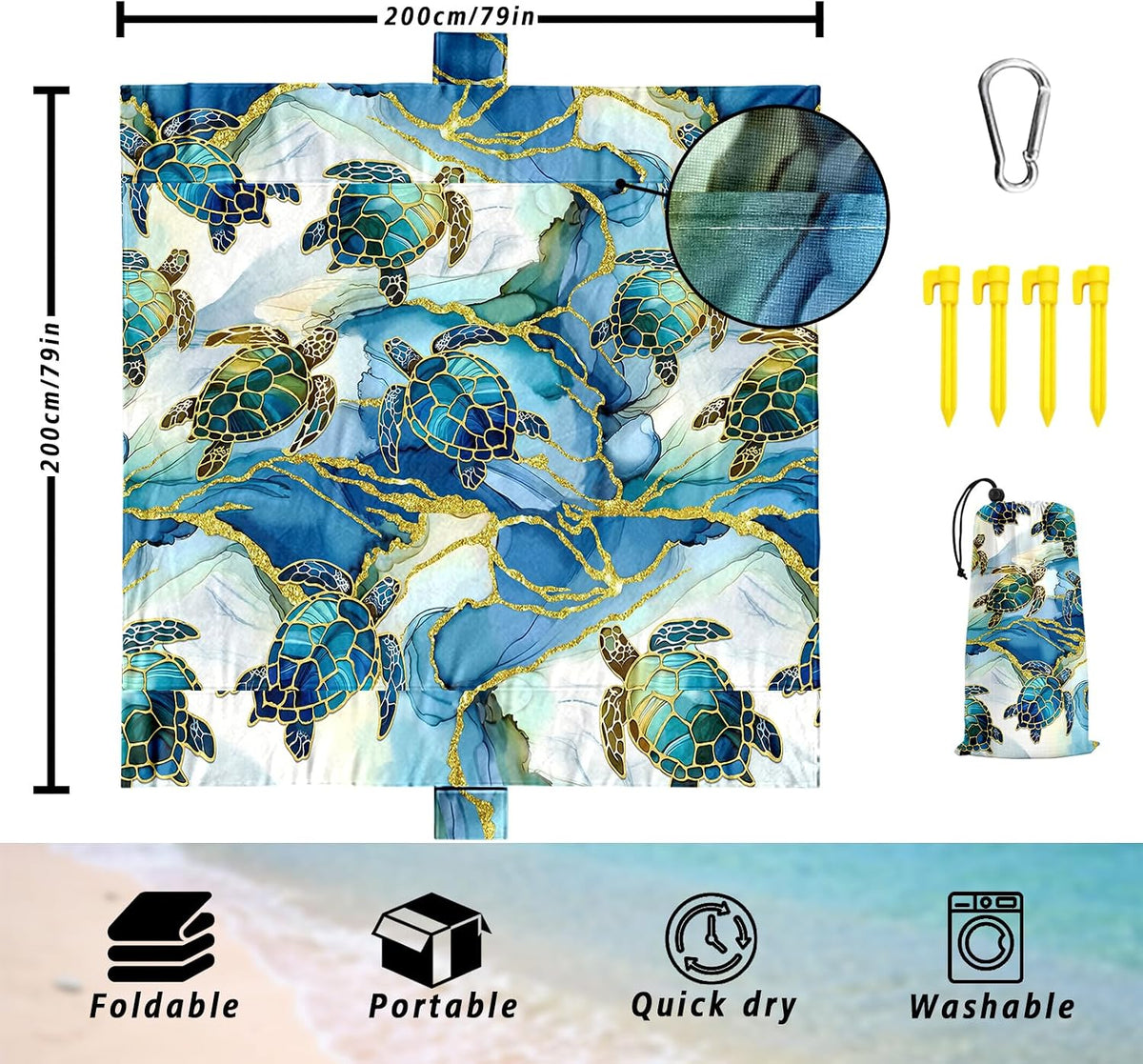 Waterproof Sandproof Beach Blanket Extra Large 79"x79"