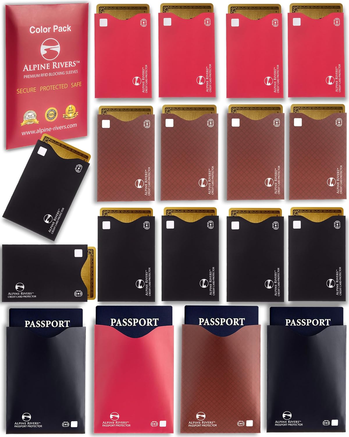 Alpine Rivers RFID Blocking Sleeves, Credit Card Protector, Passport Sleeve