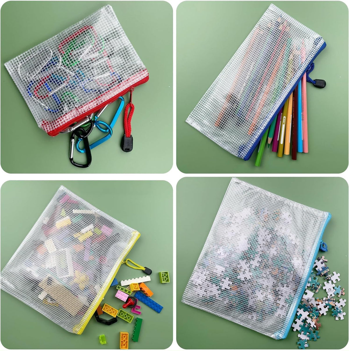 Oaimyy-24PCS-5 x 7"-Mesh Zipper Pouch, Plastic Zip File Folders Puzzle Bags for Organizing,Office Supplies,Travel,Home Storage-Multicolor