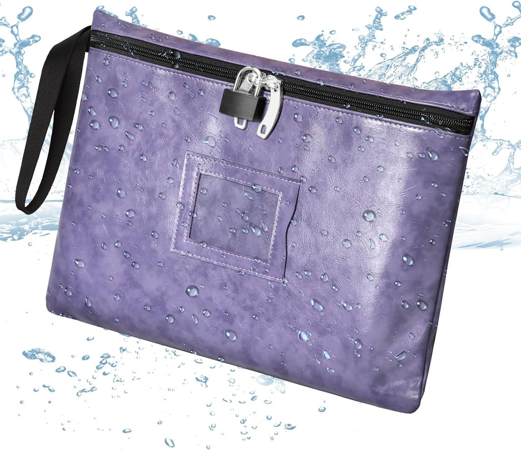 2 Pack Purple Notary Bag With Lock 13.2 * 10 Inch Waterproof Notary Supplies Bag For Women Pu Leather Document Organizer Zipper File Pouch Money Bank Deposit Bags For Passport Cash Stamp Travel