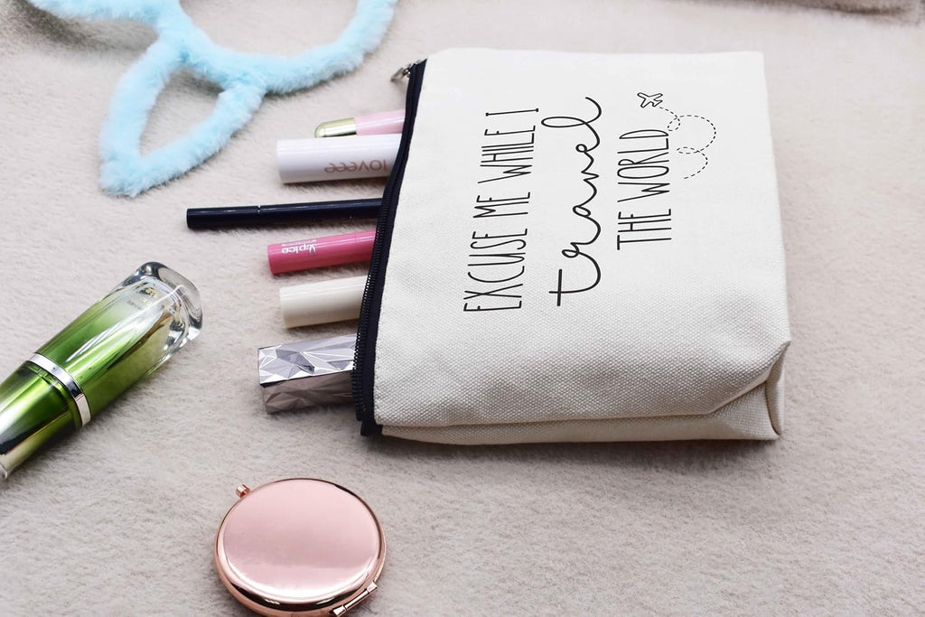 LIBIHUA World Traveler Gifts Vacation Present Adventure Present Funny Christmas Gift for Traveler Traveling Lover-Makeup Bag Cosmetic Bag Travel Pouch Excuse Me while I Travel the World