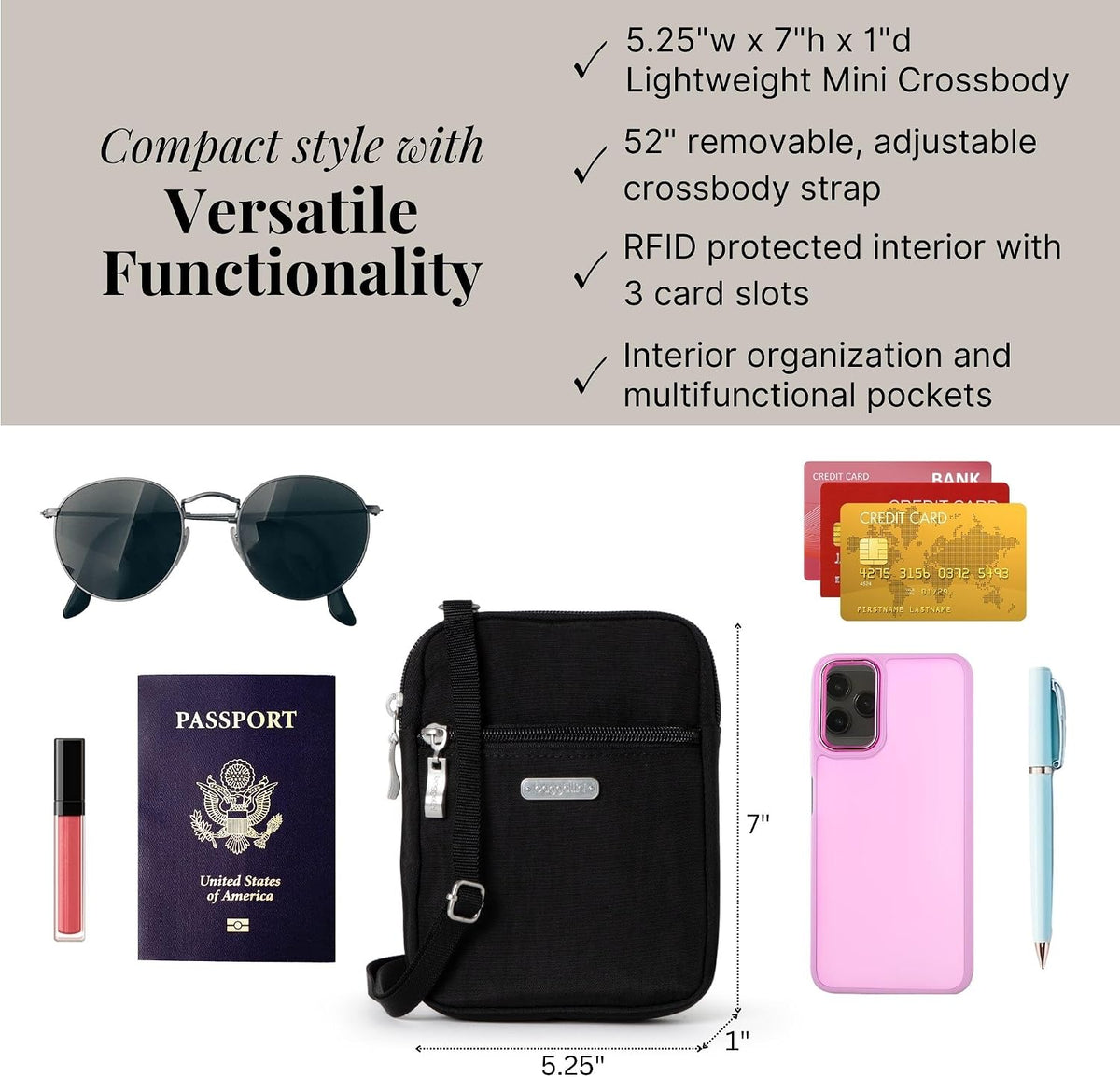 Baggallini Women's Essential Mini Crossbody Bag