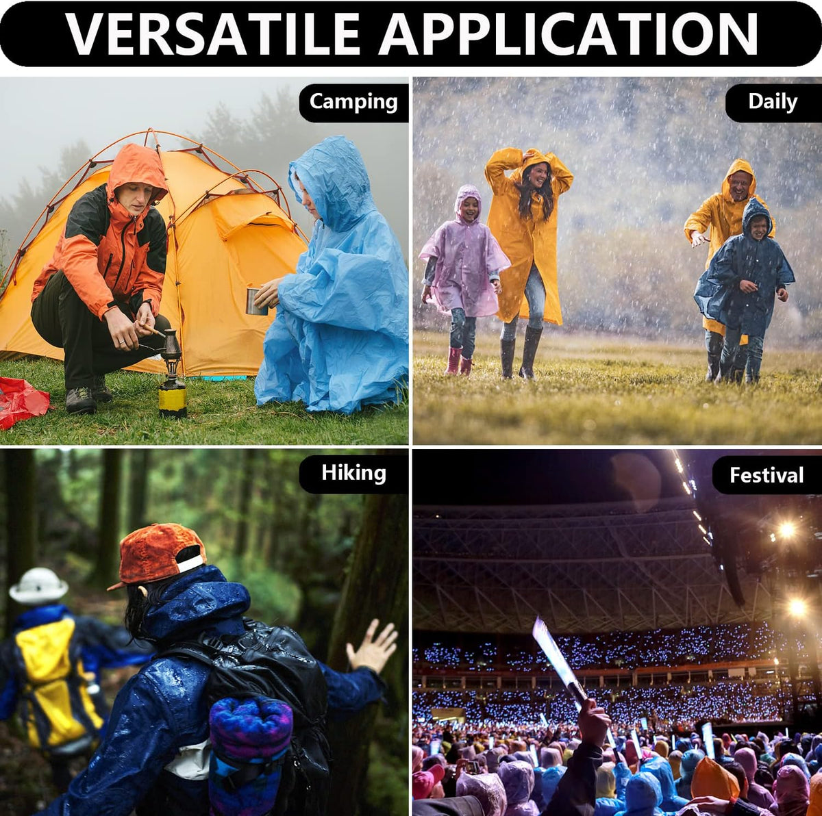 Waterproof Rain Poncho Hooded Outdoor Raincoat with Zipper Pockets