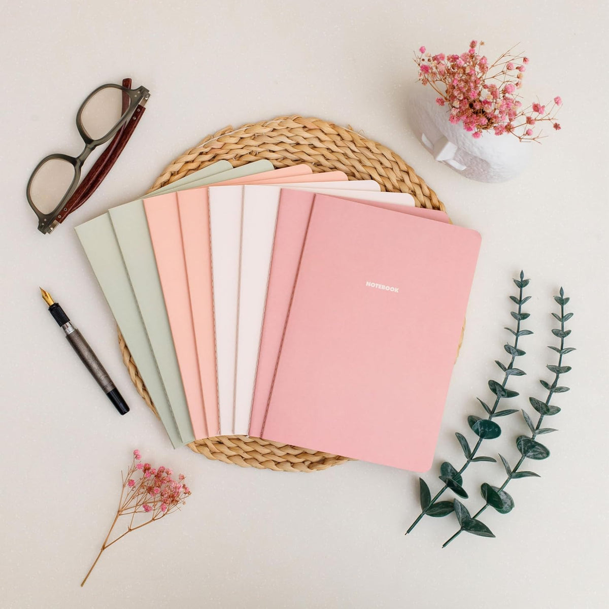 Notebook Journal (8 Pack), A5, 5.5 x 8 in, 80 gsm thick paper, Cute Soft Paper Cover Notebook Set, Thin Writing Journal for Travel, Meditation, Wedding and Dream Journals, Lightweight Lined