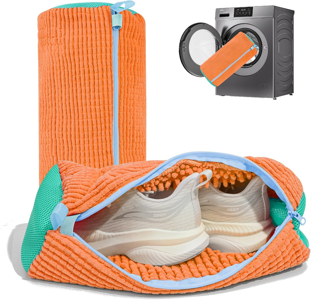Shoe Washing Machine Bag: Laundry Shoe Bag for Washer and Dryer - 2pc Reusable Shoe Cleaning Bag for Sneaker Tennis Shoes Unstain Cleaner Kit(Orange 2 Pcs)