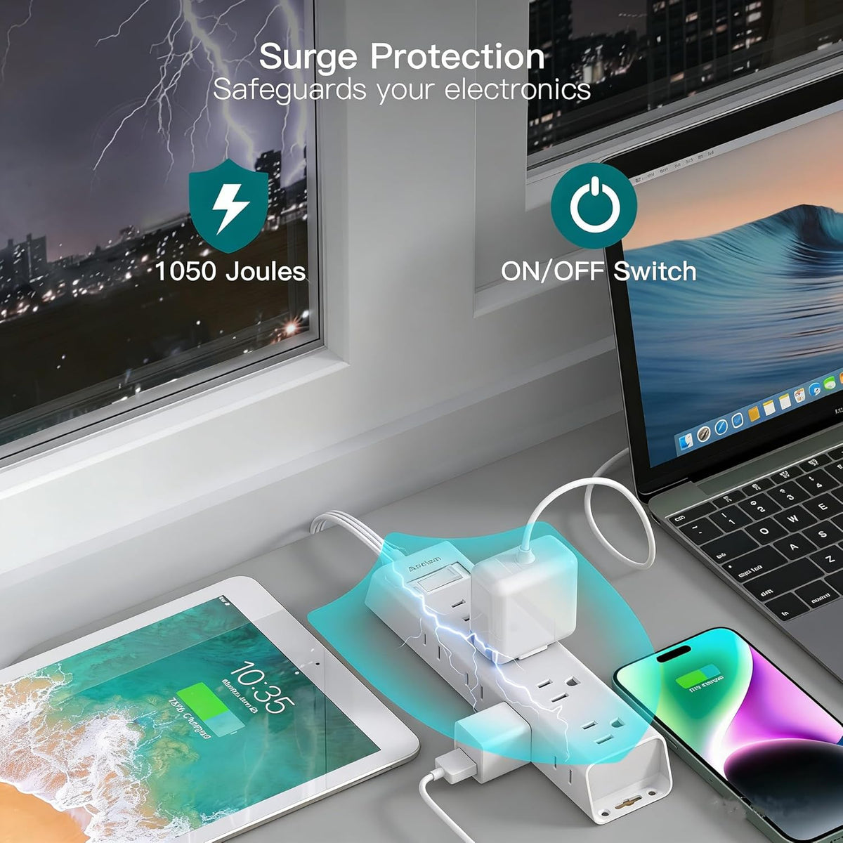 Addtam Short Extension Cord - 1FT Power Strip Surge Protector