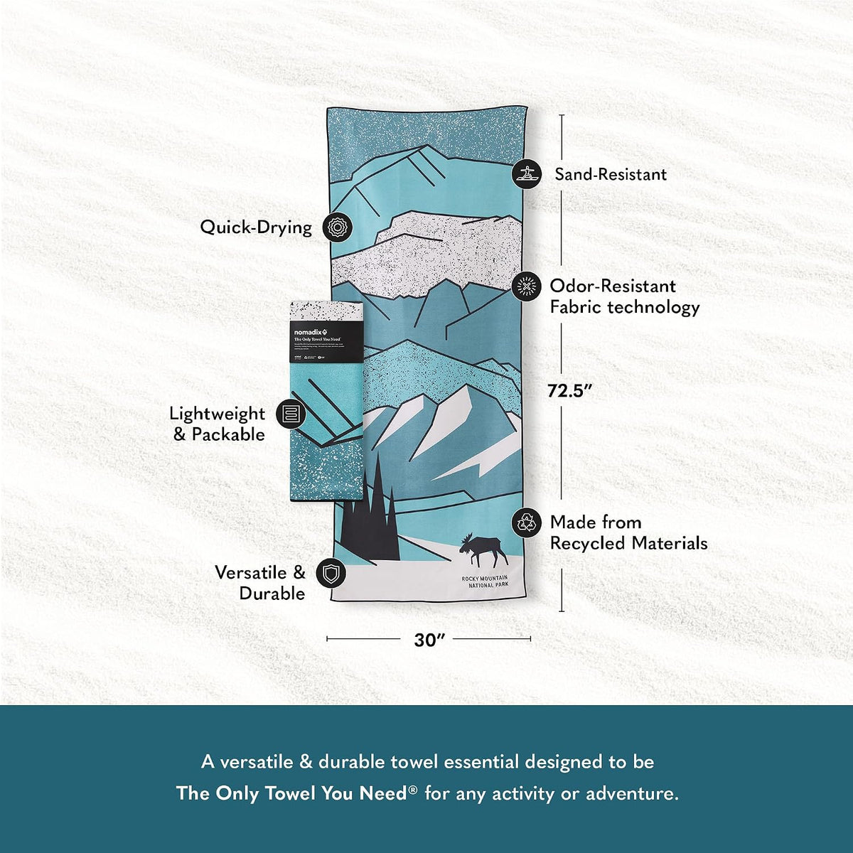 Nomadix Original Towel - National Parks- Perfect for Beach, Pool, Travel, Camping, Yoga - Made with Recycled Materials - Super Absorbent - Sand Resistant