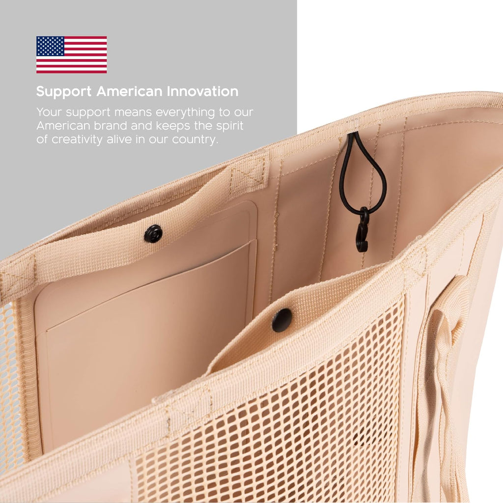 MISSION Outdoor Cassi Lightweight Beach Tote Bag with Waterproof Bottom and Coated Mesh for Beach Boat Pool Sports