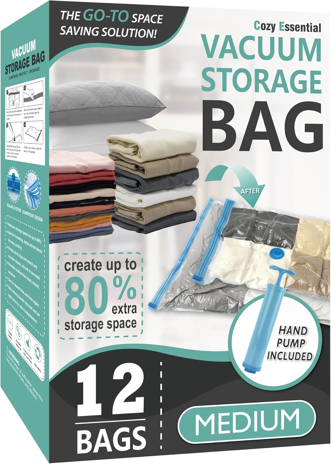 Vacuum Storage Bags with Hand Pump, Vacuum Seal Space Saver Bags,12 Medium