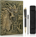 DND Dungeon and Dragon Notebook 3D Embossed Leather Dragon Journal with Black Ballpoint Pen &Pen Sleeve,A5 Vintage Travel Diary D&D Writing Notebook for Hardcover Journal Women&Men (Bronze)