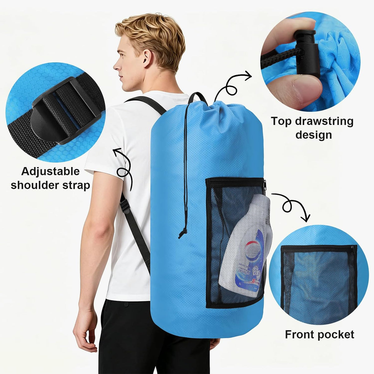 Laundry Backpack Portable Travel Laundry Bags with Straps and Mesh Pocket