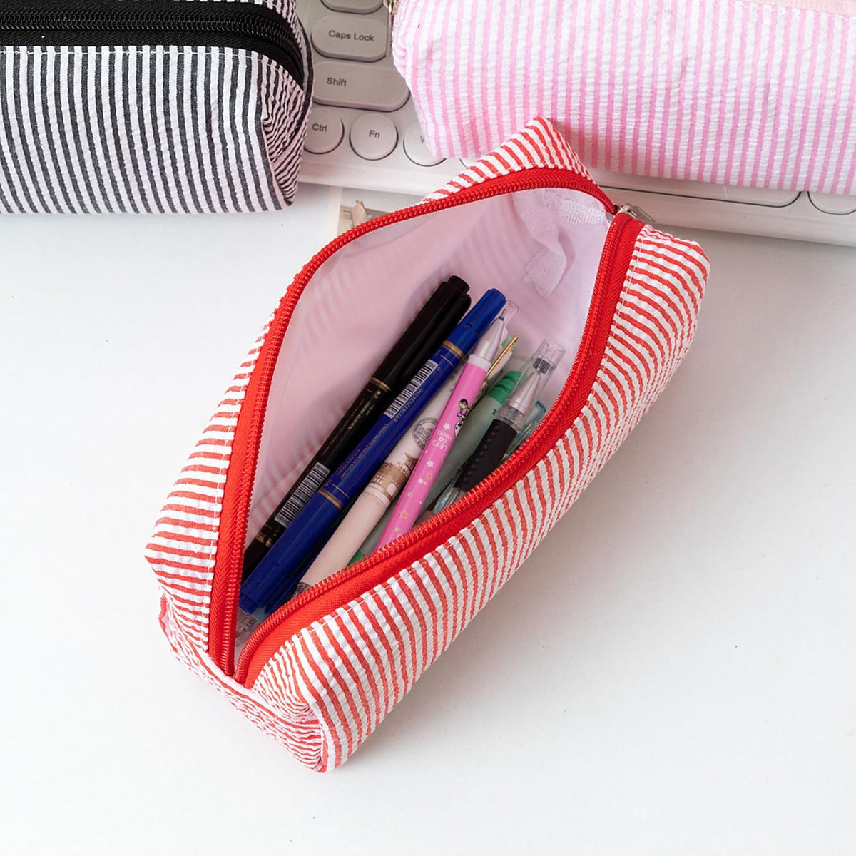 Cute Pencil Case Capacity Pencil Pouch Aesthetic Pen Bag Office Stationery Organizer Simple Sturdy Multifunctional Cosmetic Pouch (pink)