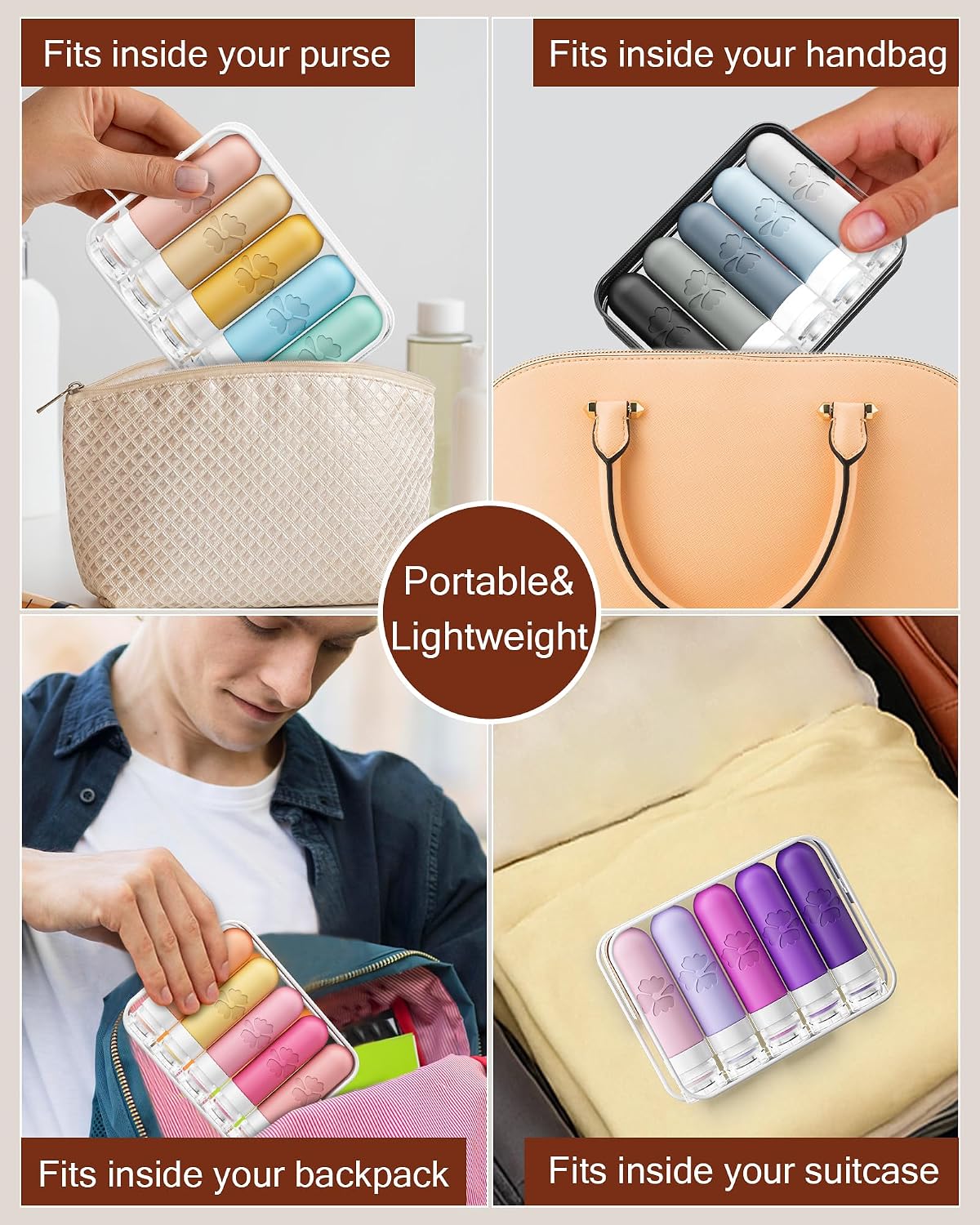 Quatish 5 Pack Travel Bottles, 3oz Travel Size Toiletries Containers, Multi