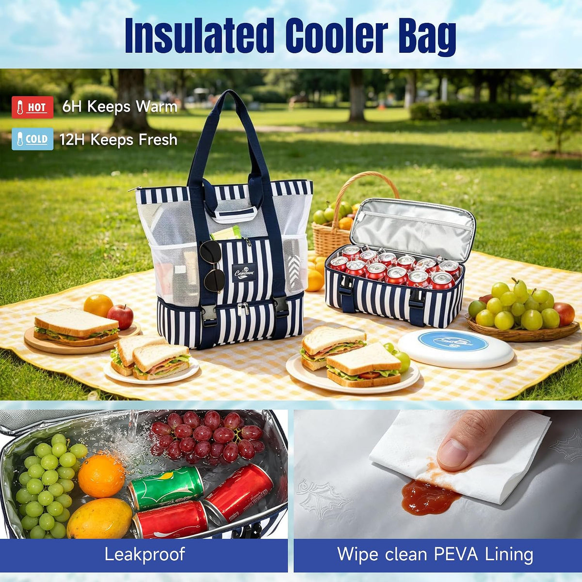 Catalonia Large Beach Tote Bag with Cooler Bag, Mesh Carryall for Women