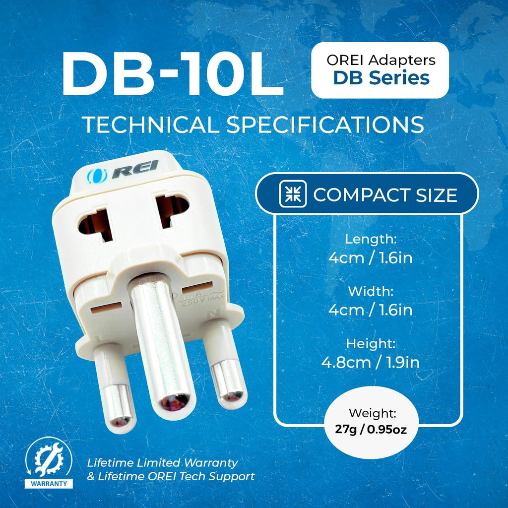 OREI Type M Travel Adapter Plug – USA to South Africa, Botswana, Namibia & More – CE Certified, RoHS Compliant – 300 Pack