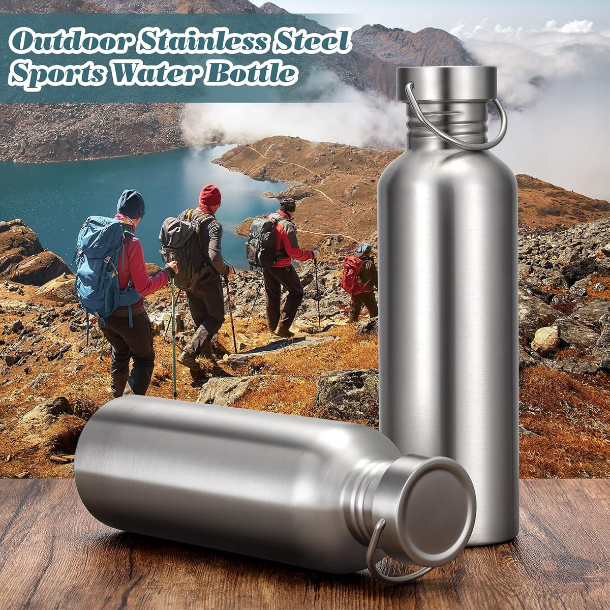 CHENGU 4 Pack Single Wall Stainless Steel Water Bottles 304 18/8 Metal Teachers Gift Water Bottle Camping Bottles for Summer Sports, Cyclists, Runners(Silver,34 oz)