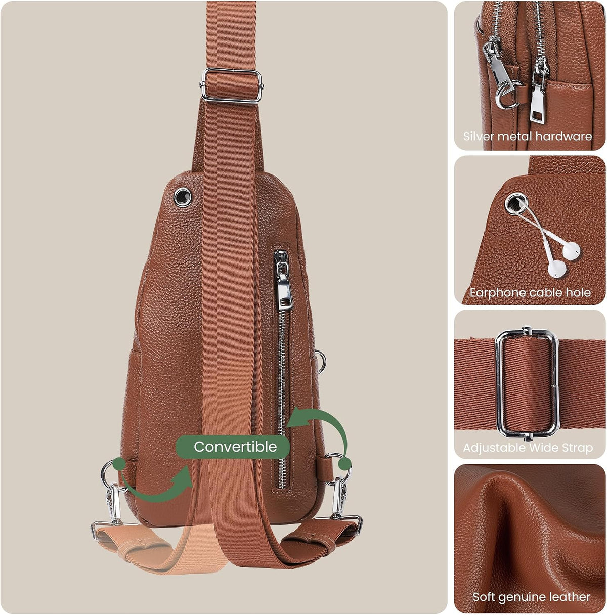 befen Genuine Leather Sling Bag for Women Anti-Theft Crossbody Chest Bags Fanny Packs for Travel with RFID Card Slots