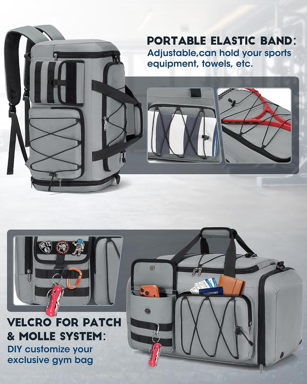 SDYSM Gym Bag for Men 45L, 3-in-1 Sports Duffel Bag with Shoe Compartment