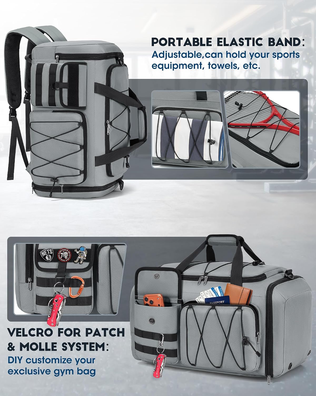 SDYSM Gym Bag for Men 45L, 3-in-1 Sports Duffel Bag with Shoe Compartment