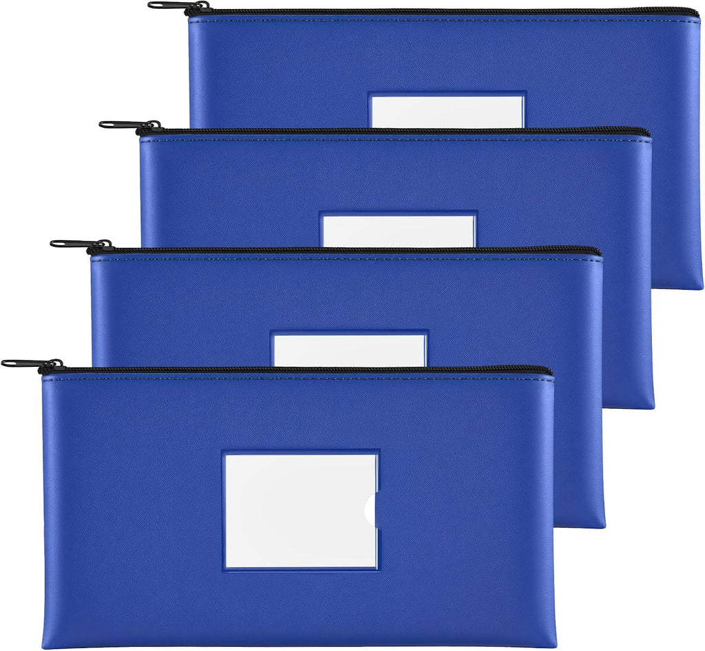 SMARTAKE Money Bags with Zipper, DIY Labels, 11.5 x 6.2 Inches, 4-Pack