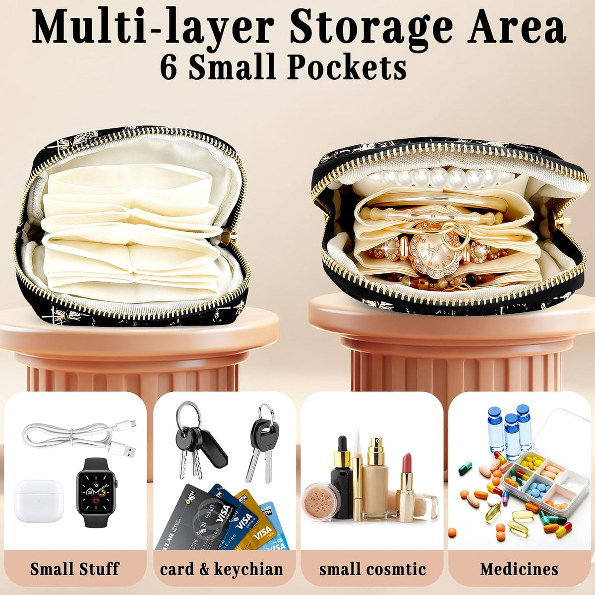 Travel Jewelry Case for Women, Portable Pouch Bags Velvet Organizer