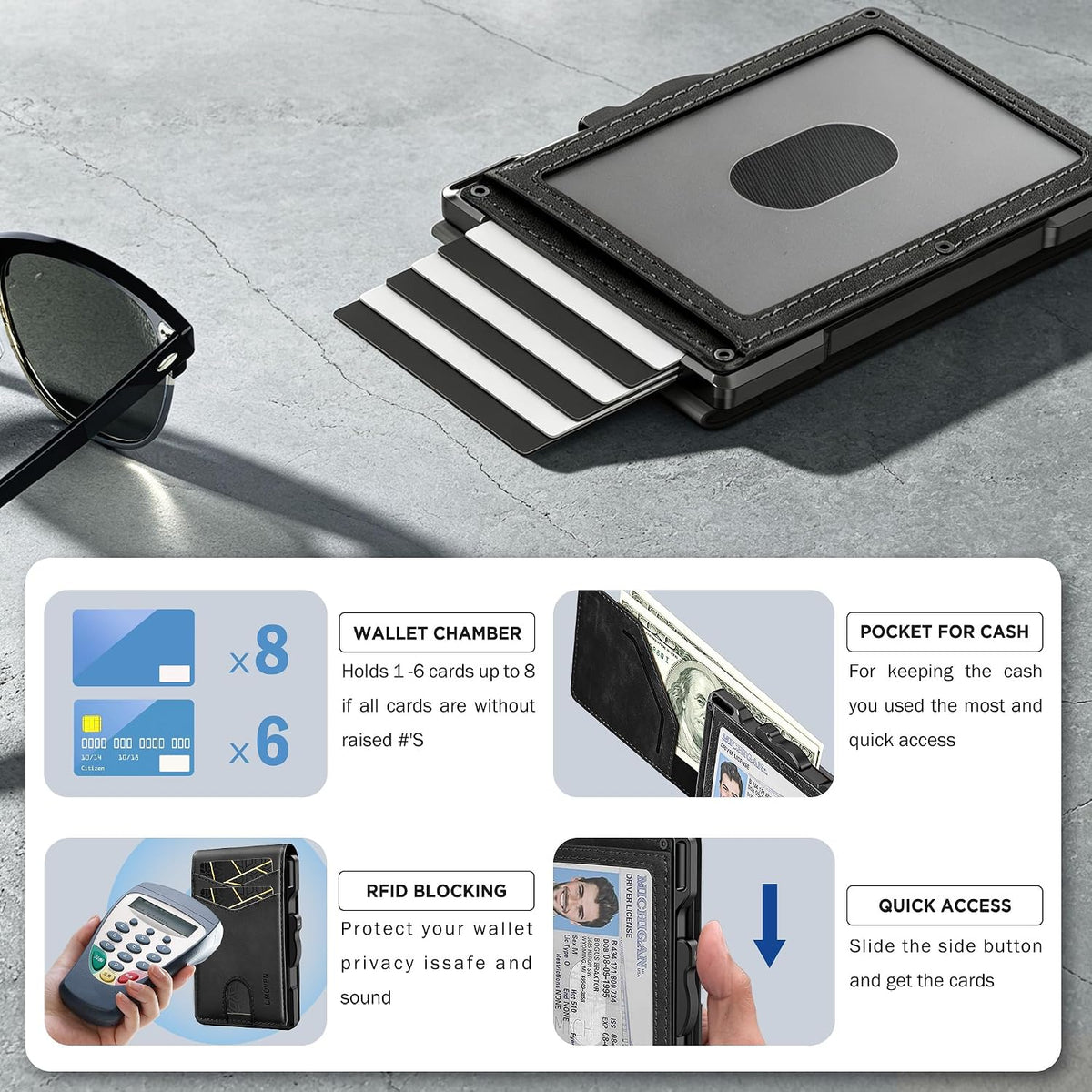 Wallet for Men Minimalist RFID‑Blocking Slim Leather Card Holder Cash Slot