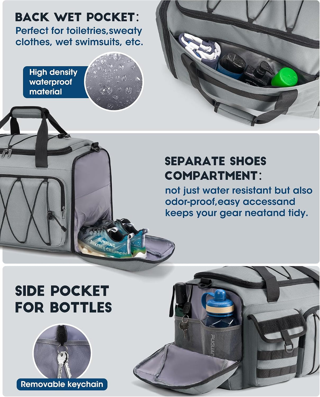 SDYSM Gym Bag for Men 45L, 3-in-1 Sports Duffel Bag with Shoe Compartment