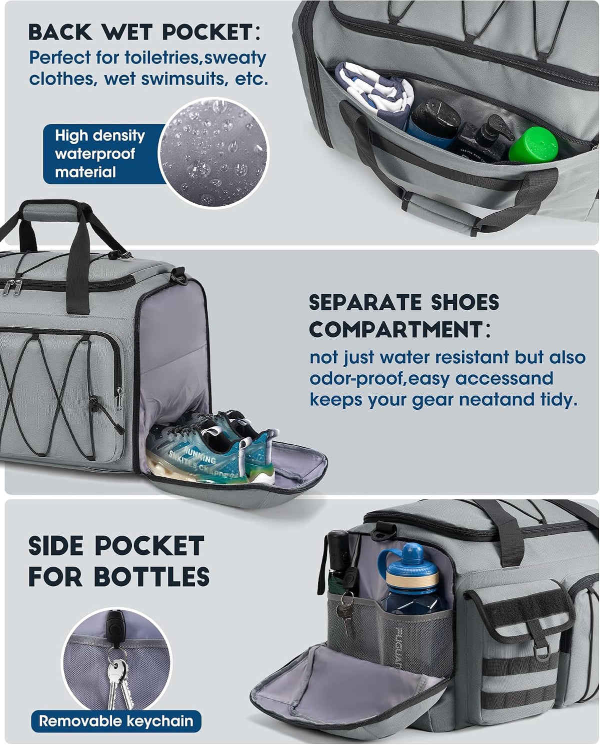 SDYSM Gym Bag for Men 45L, 3-in-1 Sports Duffel Bag with Shoe Compartment